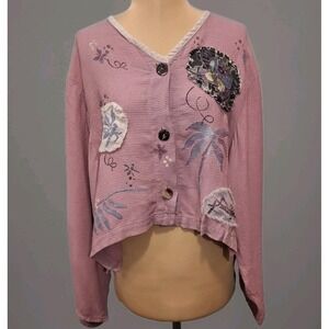 Bread Stanley Gretzinger Womens Cropped Waffle Knit Cardigan Vtg 90s Patchwork